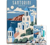 Santorini Greece Travel Jigsaw Puzzles for Adults 1000 Piece Puzzle,Brain Teaser Game Wall Decoration Unique Birthday And Xmas Gifts 38x26cm