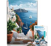 Santorini Greece Travel Poster 1000 Piece Jigsaw Puzzles for Teenagers,Learning Educational Toy for Is Ideal As A Gift for The Whole Family 50x75cm