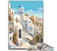 Santorini Greece Travel Puzzles for Teenagers Teens 1000pc Puzzle,Decompressing Intellectual Educational Toy Secret Santa Gifts (38x52cm)
