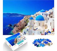 Santorini Greece Travel1000 Piece Jigsaws for Adults Puzzle Challenging Difficult with Fully Interlocking Randomly Shaped Pieces 38x26cm