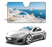 Santorini Greek Island Car Windshield Sun Shade - Reflector Sunshade Offers Ultimate Protection for Car Interior, Cool Reflective Sun Blocker Fits Small Sedans, Mini SUVs 55"x30"