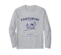 Santorini Greek Island Greece Flag Aegean Sea Vacation GPS Long Sleeve T-Shirt