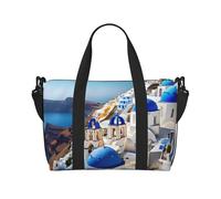 Santorini Greek Island Printed Travel Bag Sea View Gym Bag Night Bag Beach Travel Bag Weekender Bag for Women Men Black One Size, Black, Taglia Unica