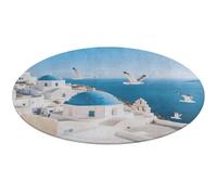 Santorini Greek Island Round Area Rug Non Slip Backing Doormat Water Absorbent Plush Throw Low-Pile Non-Slip Floor Mat Carpet for Living Room Bedroom Entryway Nursery Room 80 * 80cm