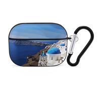 Santorini Greek Island Sea View AirPods Pro Case Cover with Keychain Ring PC Hard Shell Protective Case for AirPods Pro 2nd for Women Men Generation Easy Open Full Drop Protection Cover Black-Style
