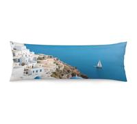 Santorini Greek Island Sea View Body Pillow Pillowcase 20"x54" Lumbar Throw Pillow Covers with Hidden Zipper Breathable & Cozy Full Long Bodypillow Case Cover for Sleeping Bedroom Couch Sofa Decor