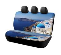 Santorini Greek Island Sea View Car Back Seat Covers Waterproof Auto Bench Seat Cover Accessories for Dogs, Universal Auto Rear Seats Protector Comfort Backseat Car Covers for Cars, Vans, Trucks