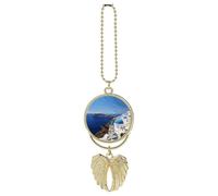 Santorini Greek Island Sea View Car Hanging Ornament Rear View Mirror Pendant Lucky Presents Hanging Ornament Funny Car Pendant for Office Auto Home Decoration Golden-style