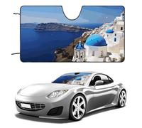 Santorini Greek Island Sea View Car Windshield Sun Shade Keep Car Interior Cool 55"x30" Folding Front Window Sun Shade, Heat Shield for SUV, Truck, Blocks UV