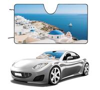 Santorini Greek Island Sea View Car Windshield Sun Shade - Reflector Sunshade Offers Ultimate Protection for Car Interior, Cool Reflective Sun Blocker Fits Small Sedans, Mini SUVs 55"x30"