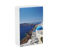 Santorini Greek Island Sea View Cigarette Case Anti-Squeezing Waterproof Cigarette Packing Box with Lightweight Pocket Cigarette Storage Case for Men Women Gifts