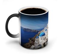 Santorini Greek Island Sea View Color Changing Mug 11 Oz Heat Changing Coffee Mugs Funny Magic Cup Heat Sensitive Ceramics Mug Novelty Coffee Cups Personalized Customized Gift Idea for Men & Women