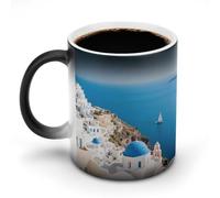 Santorini Greek Island Sea View Color Changing Mug 11 Oz Heat Changing Coffee Mugs Funny Magic Cup Heat Sensitive Ceramics Mug Novelty Coffee Cups Personalized Customized Gift Idea for Men & Women