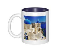 Santorini Greek Island sea View Color Inside Ceramic Coffee Mug 330ml - Personalized Printed Tea Cup for Office or Home Use
