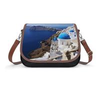 Santorini Greek Island Sea View Crossbody Bag for Women Shoulder Purse | Leather Hobo Bag with Adjustable Strap, Large Capacity Satchel Bag, Versatile Casual Daypack for Shopping, Travel, Work