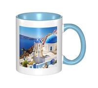 Santorini Greek Island Sea View - Double Color Ceramic Mug â€“ 11oz Coffee & Tea Drinking Cup with 3D Pattern â€“ Funny Mugs for Cute Gifts