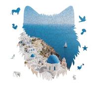 Santorini Greek Island Sea View Jigsaw Puzzle 175PCS Wolf Head Design Puzzle Wooden Jigsaw Puzzles for Adults Families