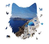 Santorini Greek Island Sea View Jigsaw Puzzle 175PCS Wolf Head Design Puzzle Wooden Jigsaw Puzzles for Adults Families
