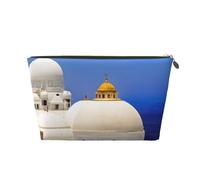 Santorini Greek Island Sea View Leather Travel Wash Bag, A Fashionable and Practical Makeup Organizer