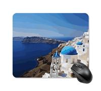 Santorini Greek Island Sea View Mouse Pad Square Laptop Mouse Mat Cute Computer Mousepad Keyboard Pad Non-Slip Desk Pads for Gaming Office Work Home 25 * 30cm