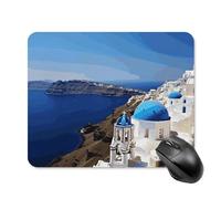 Santorini Greek Island Sea View Mouse Pad Square Laptop Mouse Mat Cute Computer Mousepad Keyboard Pad Non-Slip Desk Pads for Gaming Office Work Home 20 * 25cm