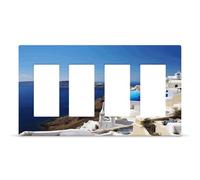 Santorini Greek Island Sea View Outlet Cover Hidden Screw Light Switch Cover Polycarbonate Thermoplastic 4-Gang Faceplate Covers Fashion Decorative Wall Plate for House Size 8.3"x 4.7"