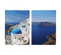 Santorini Greek Island Sea View Passport Holder Cover PU Leather Waterproof Passport Case Travel Wallet with Credit Card Slots for Women Men, style, 20.3x13.8cm