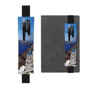 Santorini Greek Island sea View Pen Holder for Notebook, PU Leather Pen Sleeve Pouch for Gift, Detachable Bookmark Elastic Journal Pencil Holder Case - Hold 2-3 Pens, Black
