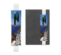 Santorini Greek Island sea View Pen Holder for Notebook, PU Leather Pen Sleeve Pouch for Gift, Detachable Bookmark Elastic Journal Pencil Holder Case - Hold 2-3 Pens, White
