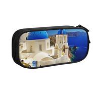 Santorini Greek Island Sea View Pencil Case, Large Capacity Double Layer Student Pencil Case - Durable Oxford Fabric School and Office Supplies Organizer
