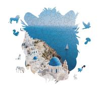 Santorini Greek Island Sea View Personalized Jigsaw Puzzles, 141 Pcs Wooden Jigsaw Puzzle Tiger Head Shape Puzzle Gift