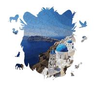 Santorini Greek Island Sea View Personalized Jigsaw Puzzles, 141 Pcs Wooden Jigsaw Puzzle Tiger Head Shape Puzzle Gift