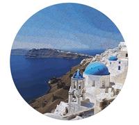 Santorini Greek Island Sea View Personalized Jigsaw Puzzles, 195Pcs Custom Wooden Jigsaw Puzzle Round Puzzle Gift Adult