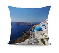 Santorini Greek Island Sea View Pillow Covers with Zipper for Sofa, Soft Plush Pillowcase for Living Room, Cozy Fluffy Cushion Covers for Bedroom, Breathable Throw Pillow Cover for Hotel, 18 In