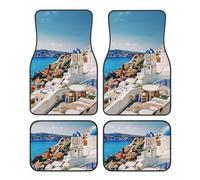 Santorini Greek Island sea View Print Car Floor Mat Set 4 Piece, Front Rear Car Floor Foot Mats Rugs Carpet for Car Accessories Universal Fit for Car SUV Truck Van