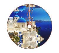 Santorini Greek Island Sea View Print Christmas Tree Skirt Festive Decoration For The Perfect Holiday Ambience
