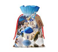 Santorini Greek Island Sea View Print Drawstring Gift Bags,For Holiday Season,Birthdays,Anniversaries And Any Special Occasion