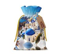 Santorini Greek Island Sea View Print Drawstring Gift Bags,For Holiday Season,Birthdays,Anniversaries And Any Special Occasion
