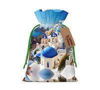 Santorini Greek Island Sea View Print Drawstring Gift Bags,For Holiday Season,Birthdays,Anniversaries And Any Special Occasion