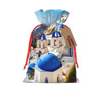 Santorini Greek Island Sea View Print Drawstring Gift Reusable Bags Eco-Friendly Pouches Holiday Birthday Favors Sack
