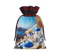 Santorini Greek Island Sea View Print Gift Reusable Bags Festive Drawstring Party Favors Pouches Versatile Seasonal