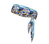 Santorini Greek Island Sea View Print Headbands Soft Unisex Adjustable Headwraps, Hair Athletic Bands For Running, Tennis, Sports