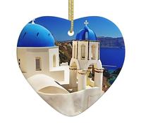 Santorini Greek Island Sea View Print Personalised Christmas Bauble, Ceramic Christmas Hanging Ornament, Christmas Tree Decoration For Boyfriend Girlfriend Wife Xmas Gifts