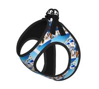 Santorini Greek Island Sea View Print Reflective Pet Leash Vest For Small Dogs & Cats, Adjustable Outdoor Walking Hiking Vest