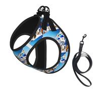 Santorini Greek Island Sea View Print Reflective Pet Leash Vest For Small Dogs & Cats, Adjustable Outdoor Walking Hiking Vest