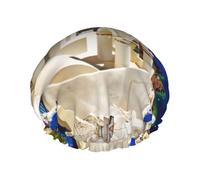 Santorini Greek Island sea View Print Shower Cap for Women & Men â€“ Double-Layer Bath Hair Cap, Ideal for Salon, Hotel Essentials L