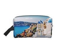 Santorini Greek Island sea View Printed Makeup Bag Travel Portable Cosmetic Bag Large Capacity Makeup Case Toiletry Handbag Organiser for Women