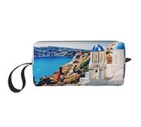 Santorini Greek Island sea View Printed Travel Makeup Bag Portable Cosmetic Bag Makeup Case Toiletry Handbag Organiser for Women
