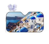 Santorini Greek Island sea View Printing Windshield Sun Shade for Car. Reflective UV and Heat Shield with Keeps Interior Cool Universal Sedans
