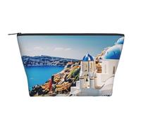 Santorini Greek Island sea View Prints Trapezoid Makeup Bag Travel Cosmetic Organizer with Foam Padding for Gym, Office, and Weekend Trips
